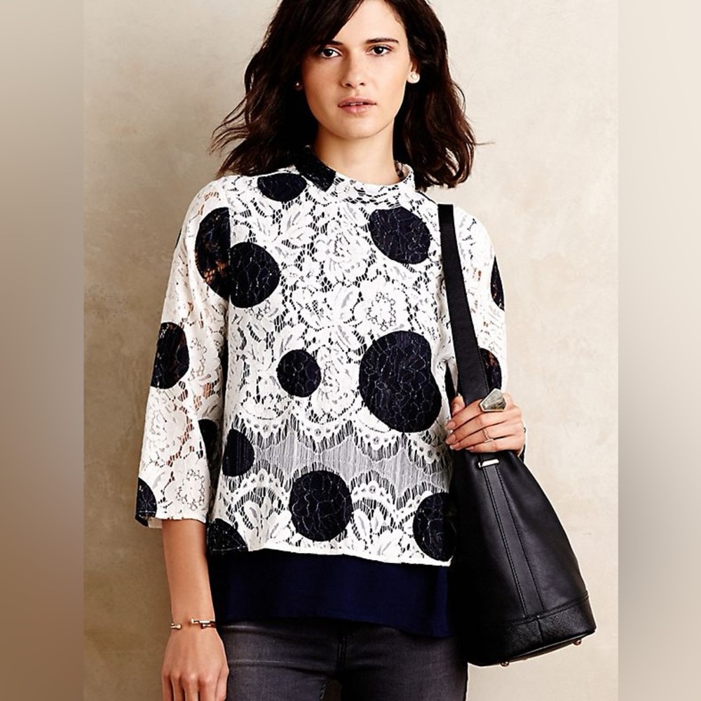 Anthropologie Black and White Lace Top